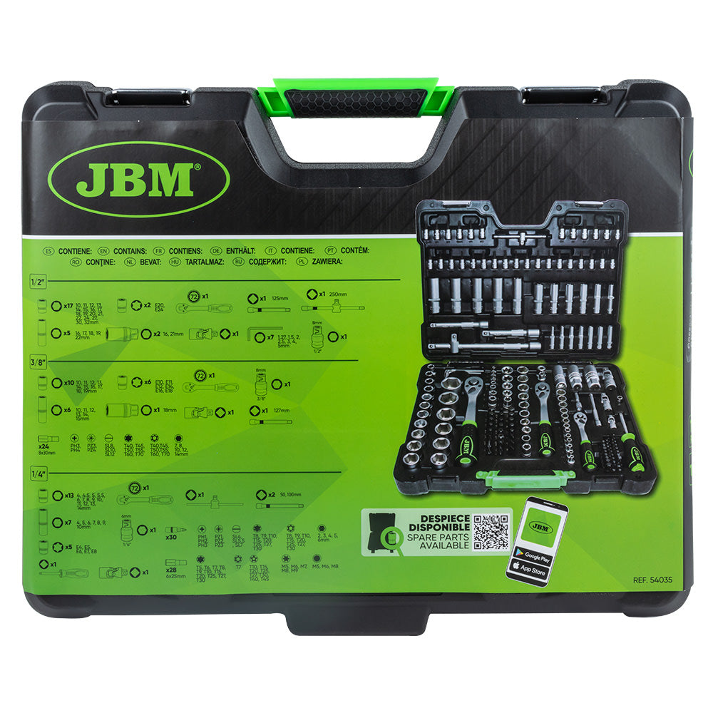 VALIGETTA DI UTENSILI DA 179 PEZZI CON BUSSOLE ESAGONALI SATINATE JBM 54035