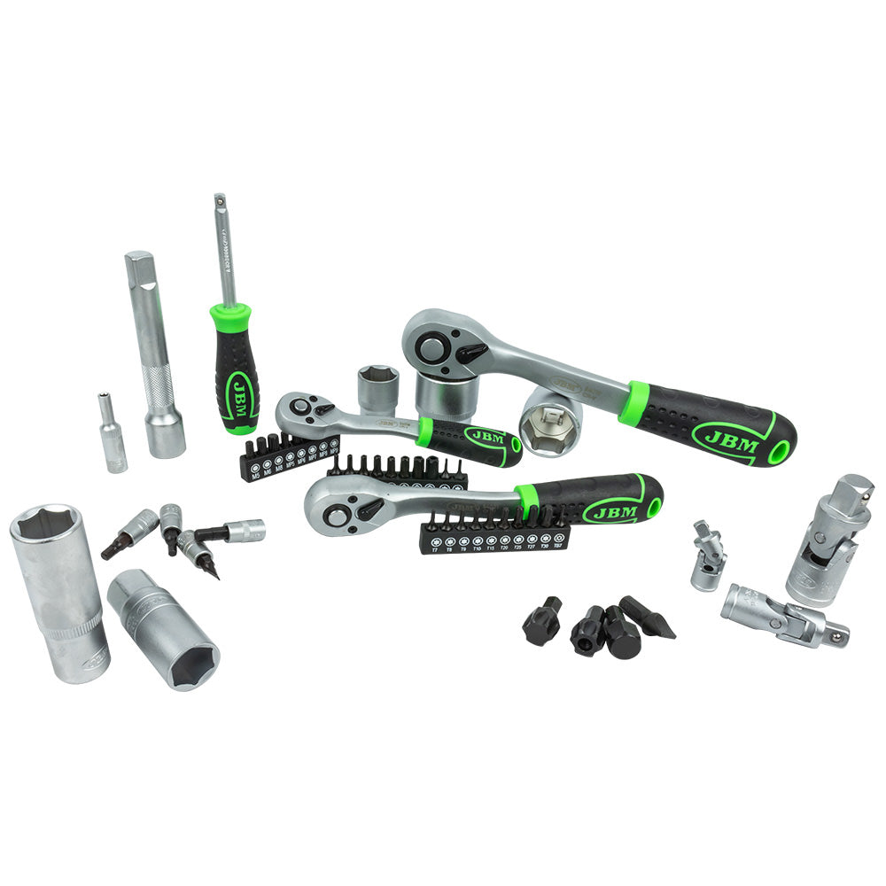 VALIGETTA DI UTENSILI DA 179 PEZZI CON BUSSOLE ESAGONALI SATINATE JBM 54035