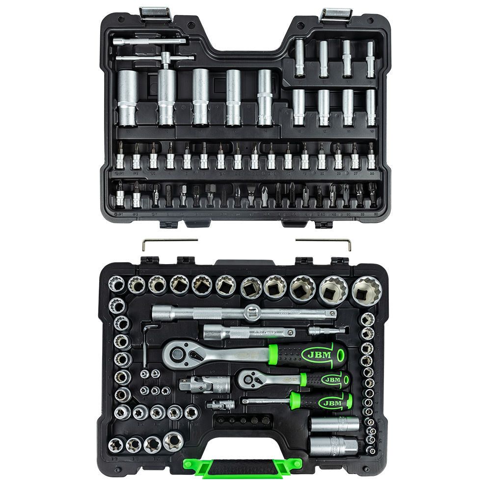 VALIGETTA DI UTENSILI DA 113 PEZZI CON BUSSOLE POLIGONALI SATINATE JBM 54036