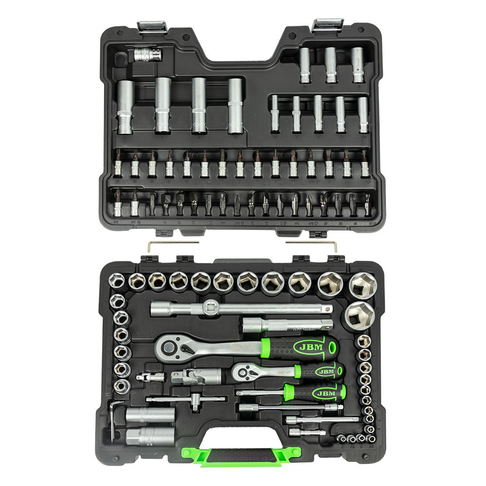 VALIGETTA DI UTENSILI 94 PEZZI CON BUSSOLE ESAGONALI SATINATE JBM 54038