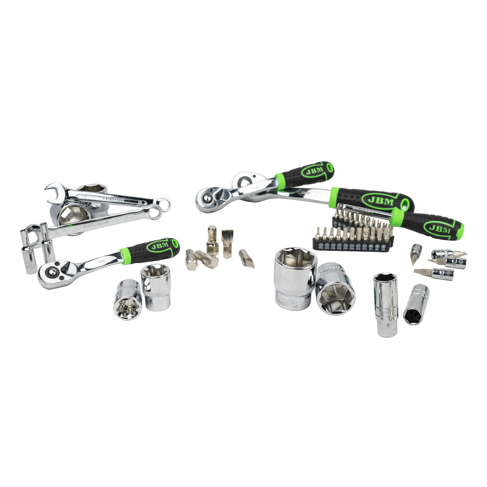 VALIGETTA DI UTENSILI DA 216 PEZZI CON BUSSOLE ESAGONALI CROMATE JBM 54045