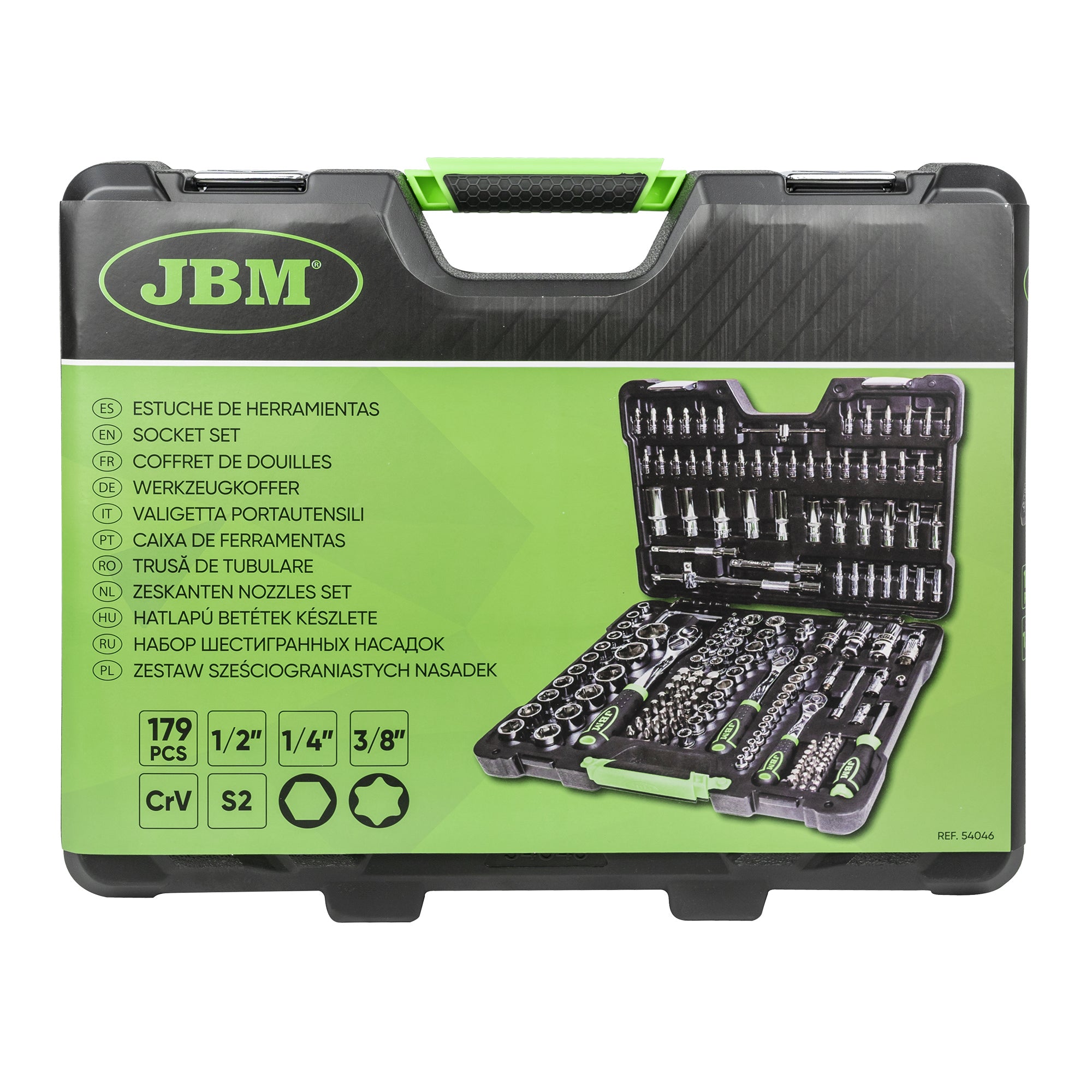 VALIGETTA DI UTENSILI 179 PEZZI CON BUSSOLE ESAGONALI CROMATE JBM 54046