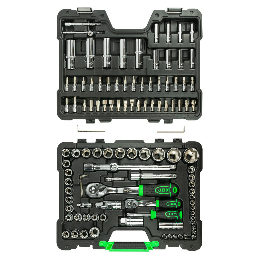 VALIGETTA DI UTENSILI 108 PEZZI CON BUSSOLE ESAGONALI CROMATE JBM 54048