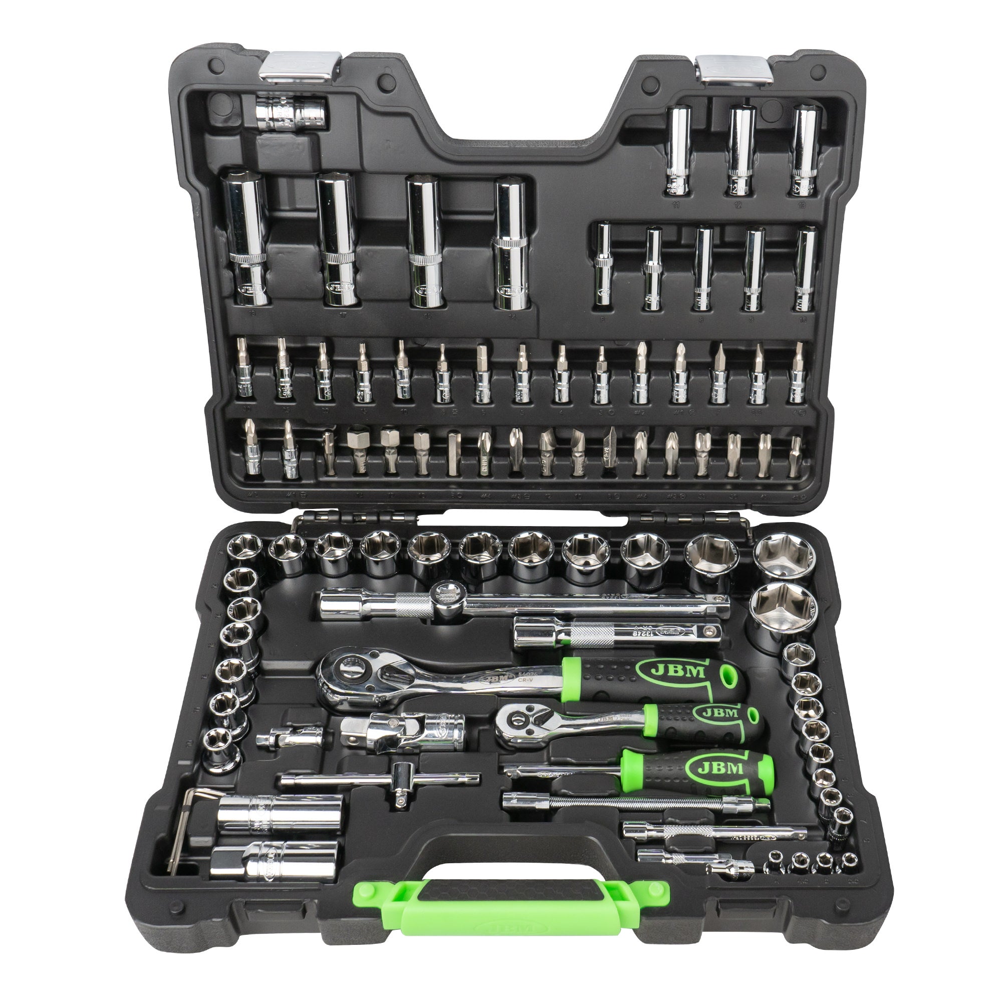 VALIGETTA DI UTENSILI 94 PEZZI CON BUSSOLE ESAGONALI CROMATE JBM 54049