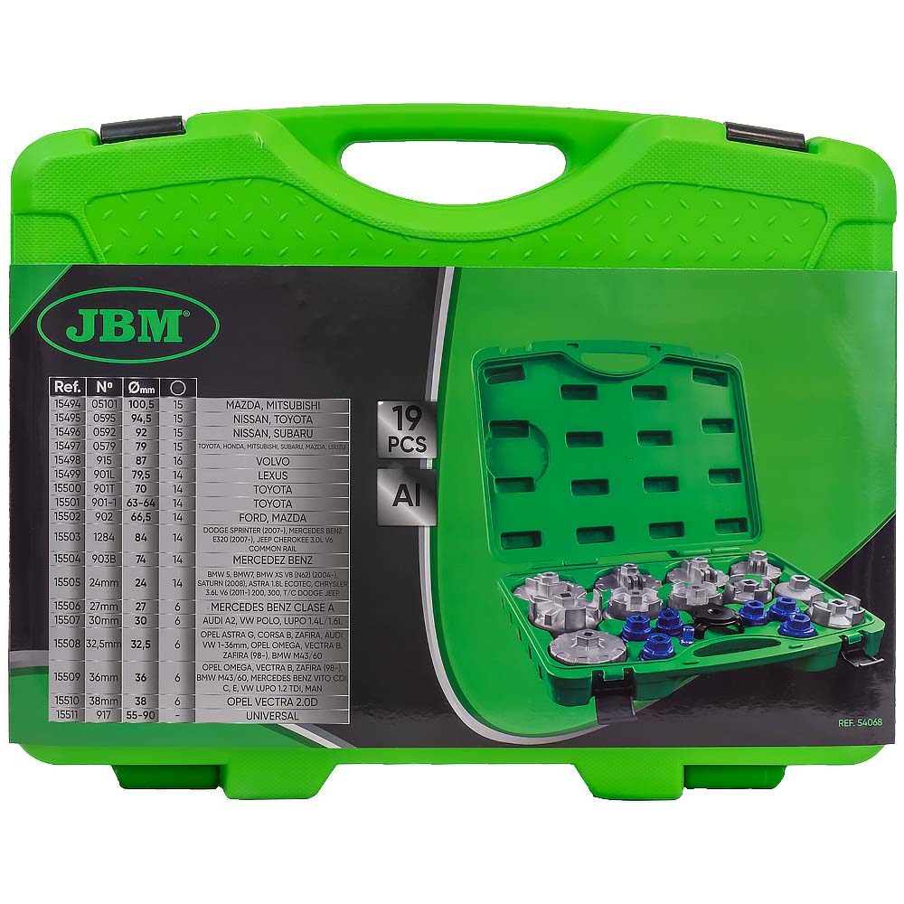 SET DI ESTRATTORI PER FILTRI DELL'OLIO IN ALLUMINIO, 19 PZ. JBM 54068