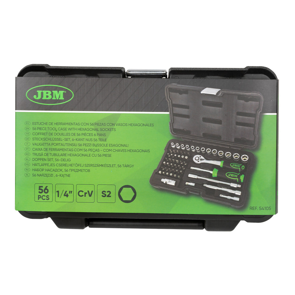 VALIGETTA DA 56 PEZZI DA 1/4" CON BUSSOLE POLIGONALI SATINATE JBM 54105