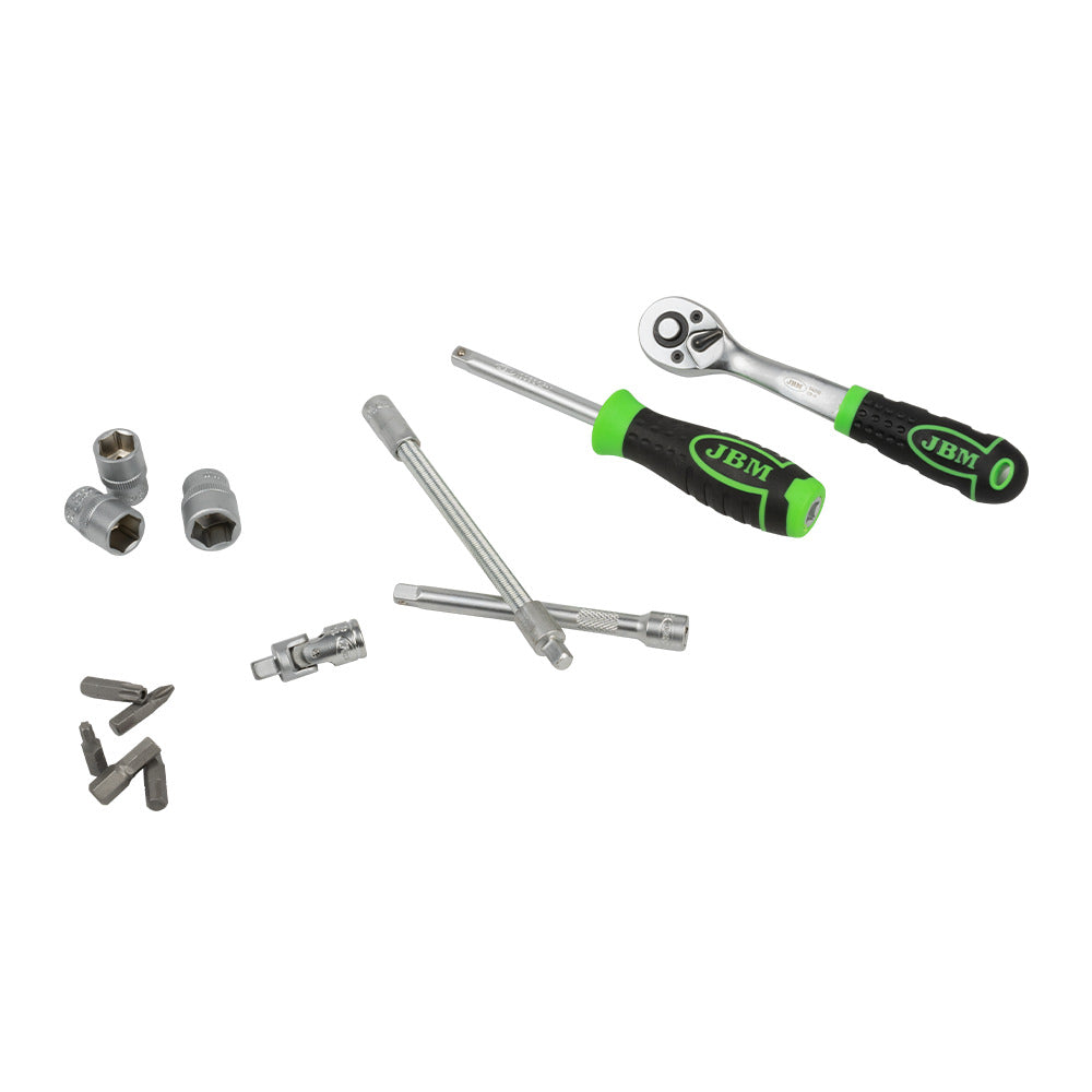 VALIGETTA DA 56 PEZZI DA 1/4" CON BUSSOLE POLIGONALI SATINATE JBM 54105