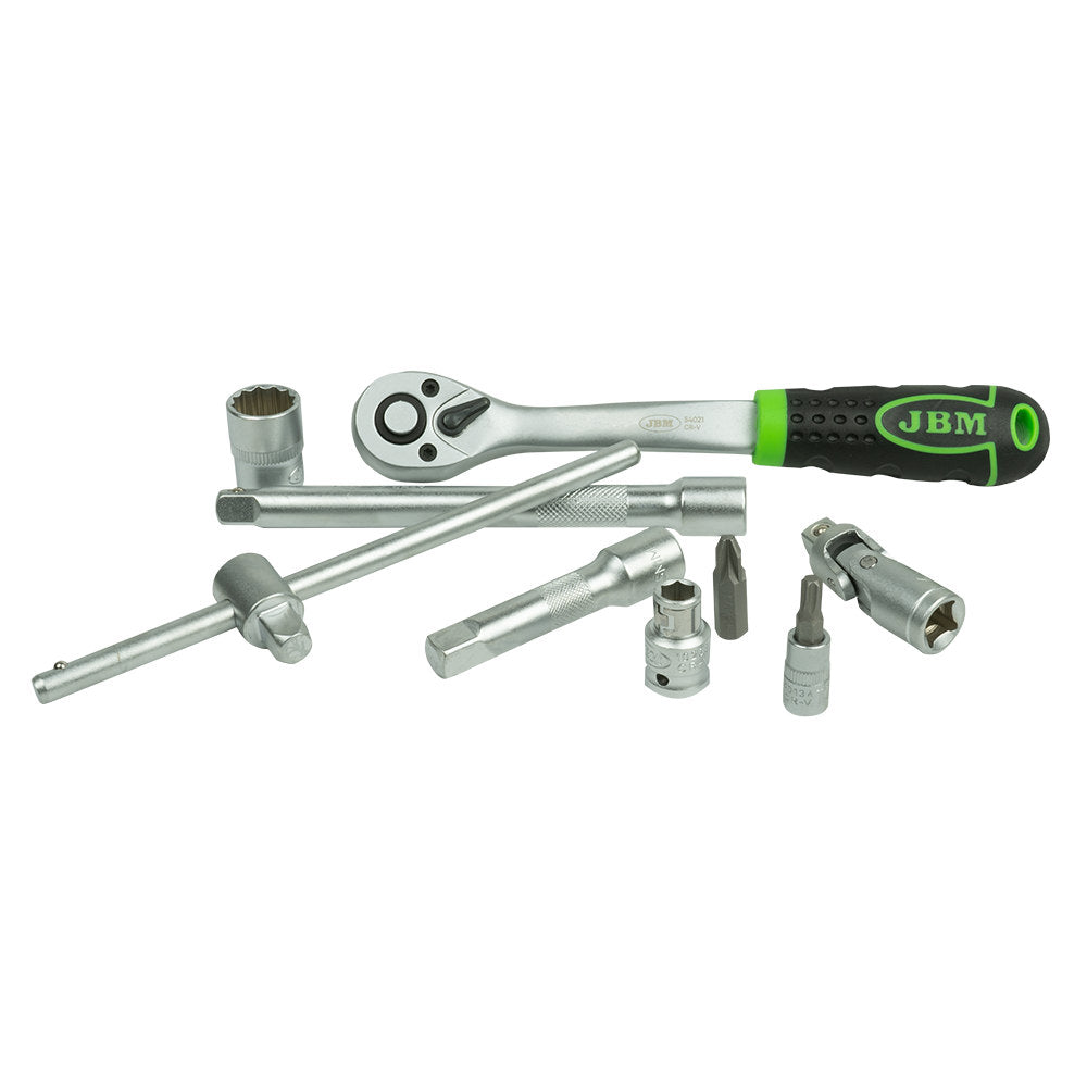 VALIGETTA DA 59 PEZZI DA 3/8" CON BUSSOLE POLIGONALI SATINATE JBM 54168