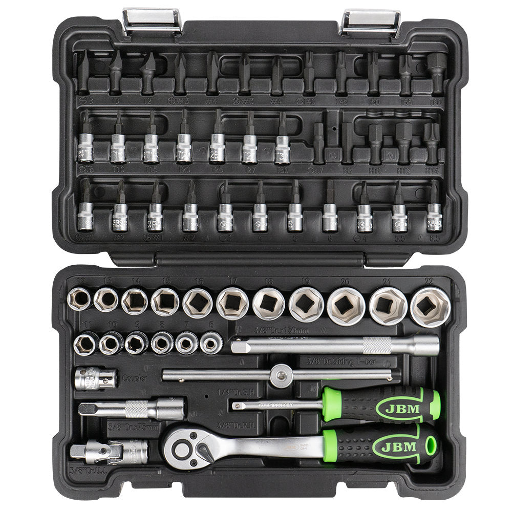 VALIGETTA DI UTENSILI 59 PEZZI CON BUSSOLE 3/8" ESAGONALI SATINATE JBM 54277