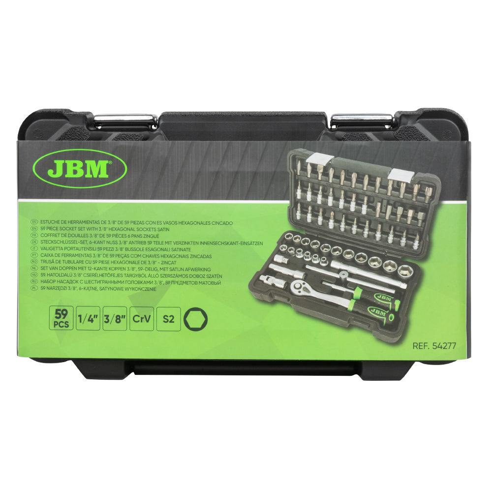 VALIGETTA DI UTENSILI 59 PEZZI CON BUSSOLE 3/8" ESAGONALI SATINATE JBM 54277