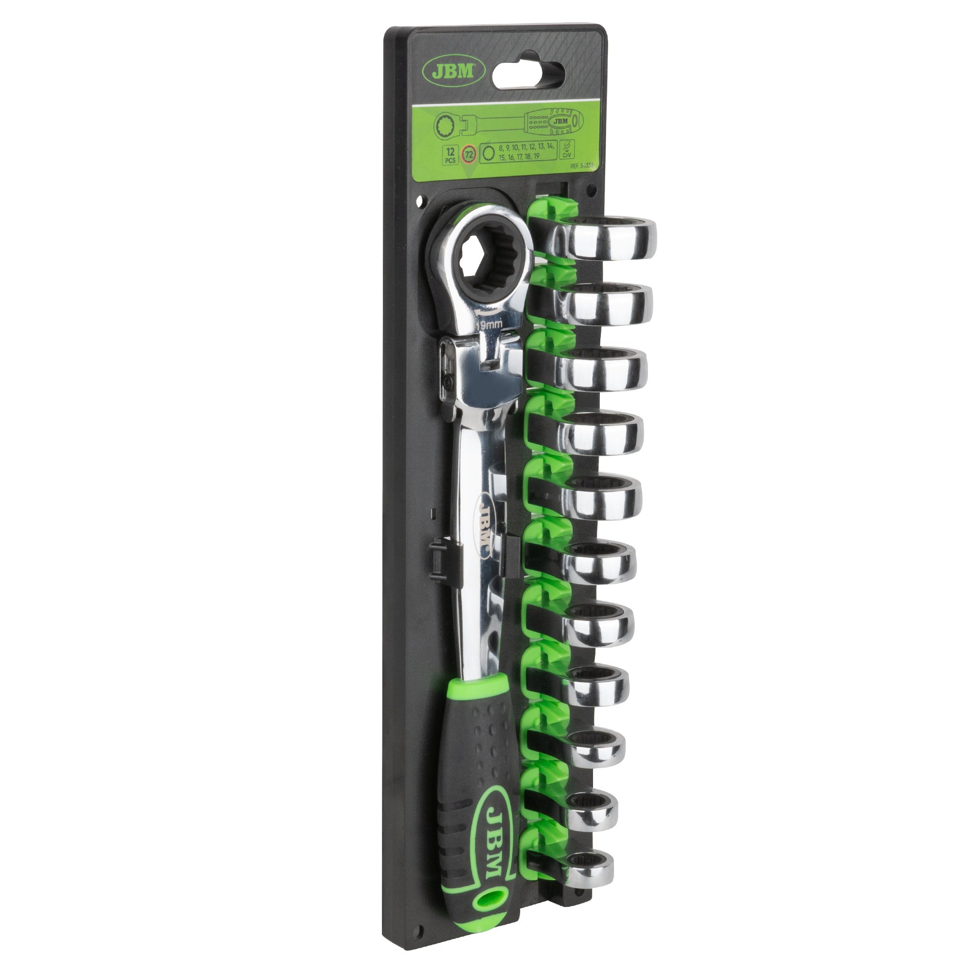 CHIAVE A CRICCHETTO CON TESTA INTERCAMBIABILE 12 PEZZI 54338 JBM