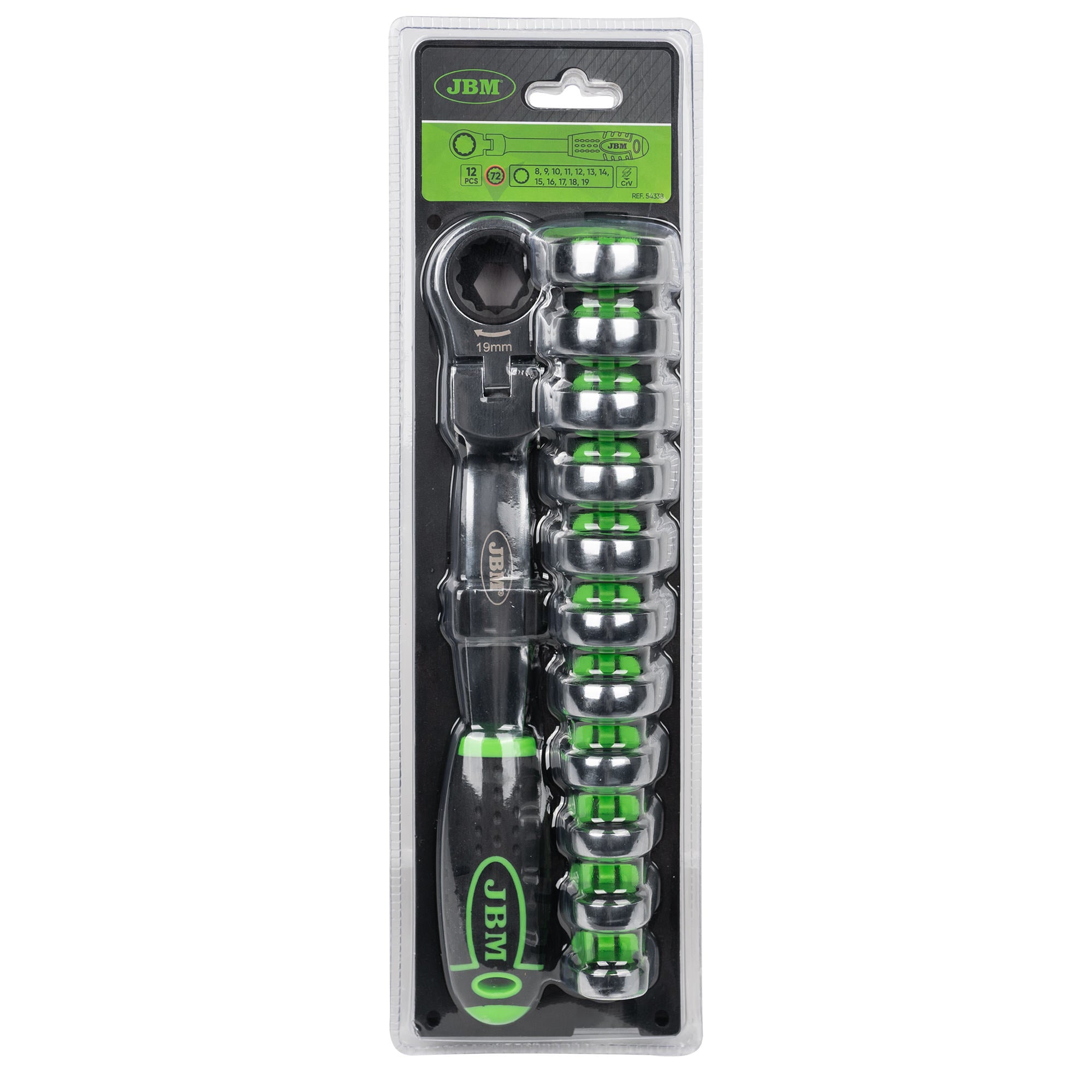 CHIAVE A CRICCHETTO CON TESTA INTERCAMBIABILE 12 PEZZI 54338 JBM