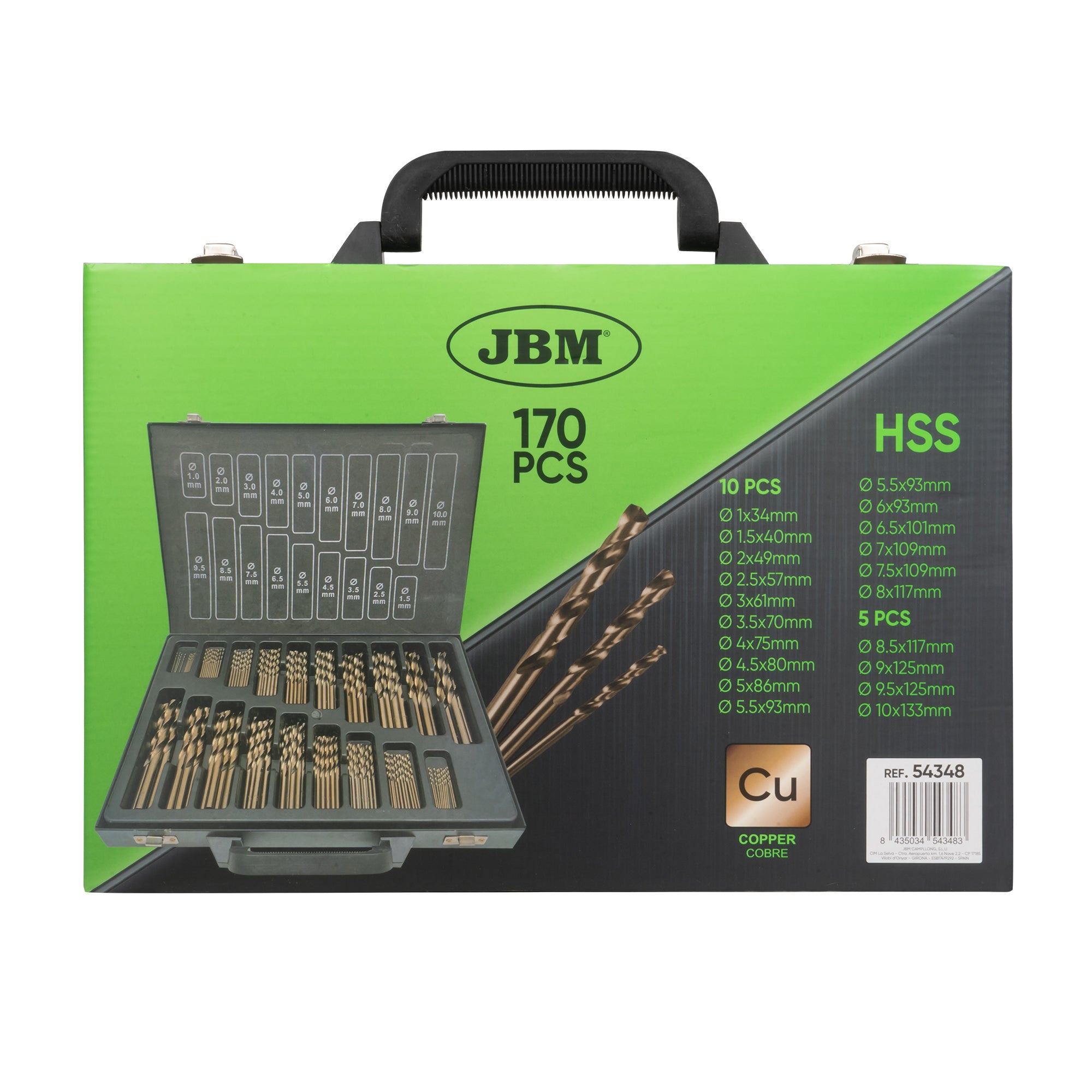 SET DI PUNTE ELICOIDALI 1-10MM HSS-CO5 COBALTO 54348 JBM