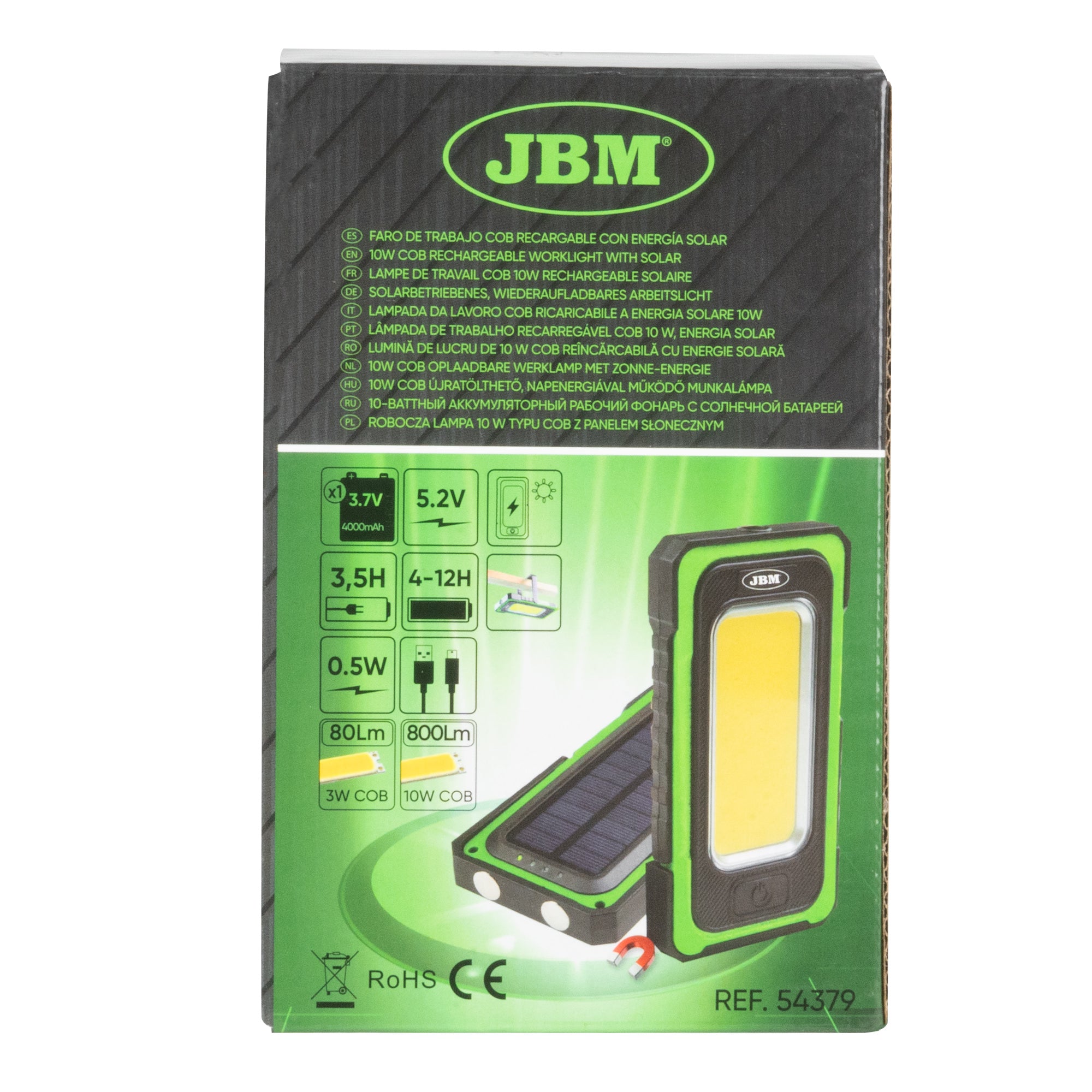 FARO LED PORTATILE CON BASE MAGNETICA SOLARE RICARICABILE - 800LM JBM 54379
