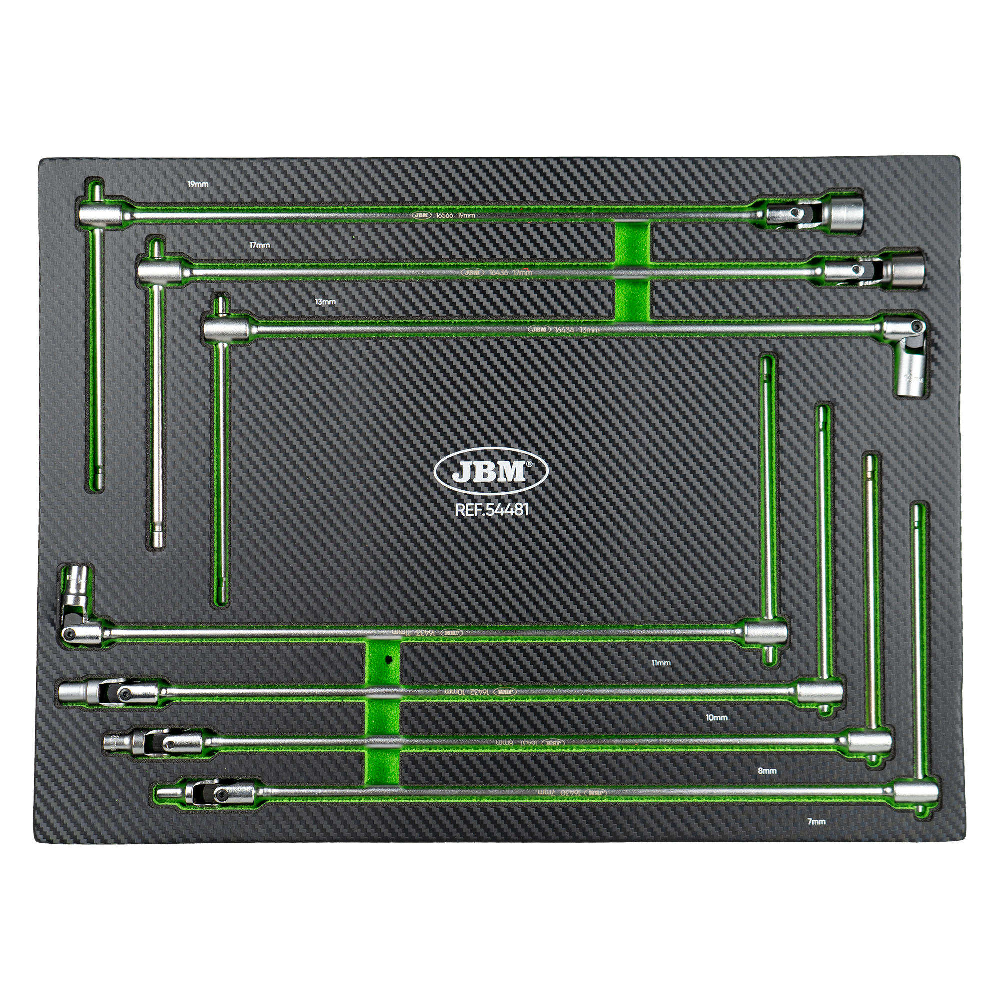 MODULO DI 7 CHIAVI A BUSSOLA CON IMPUGNATURA A T (7-19 MM) JBM 54481