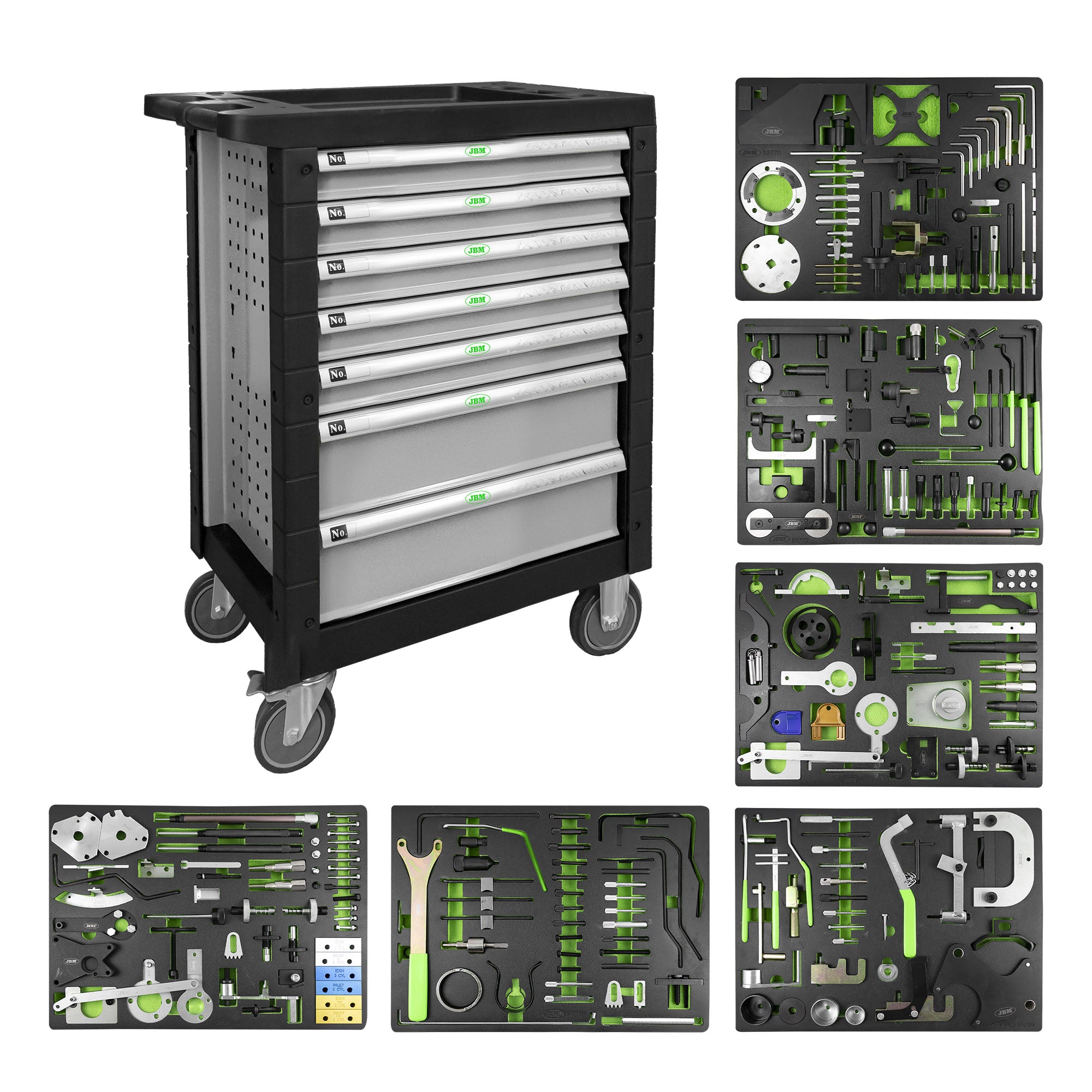CARRELLO CON 7 CASSETTI GRIGIO - SPECIALE KIT MESSA IN FASE 54502 JBM