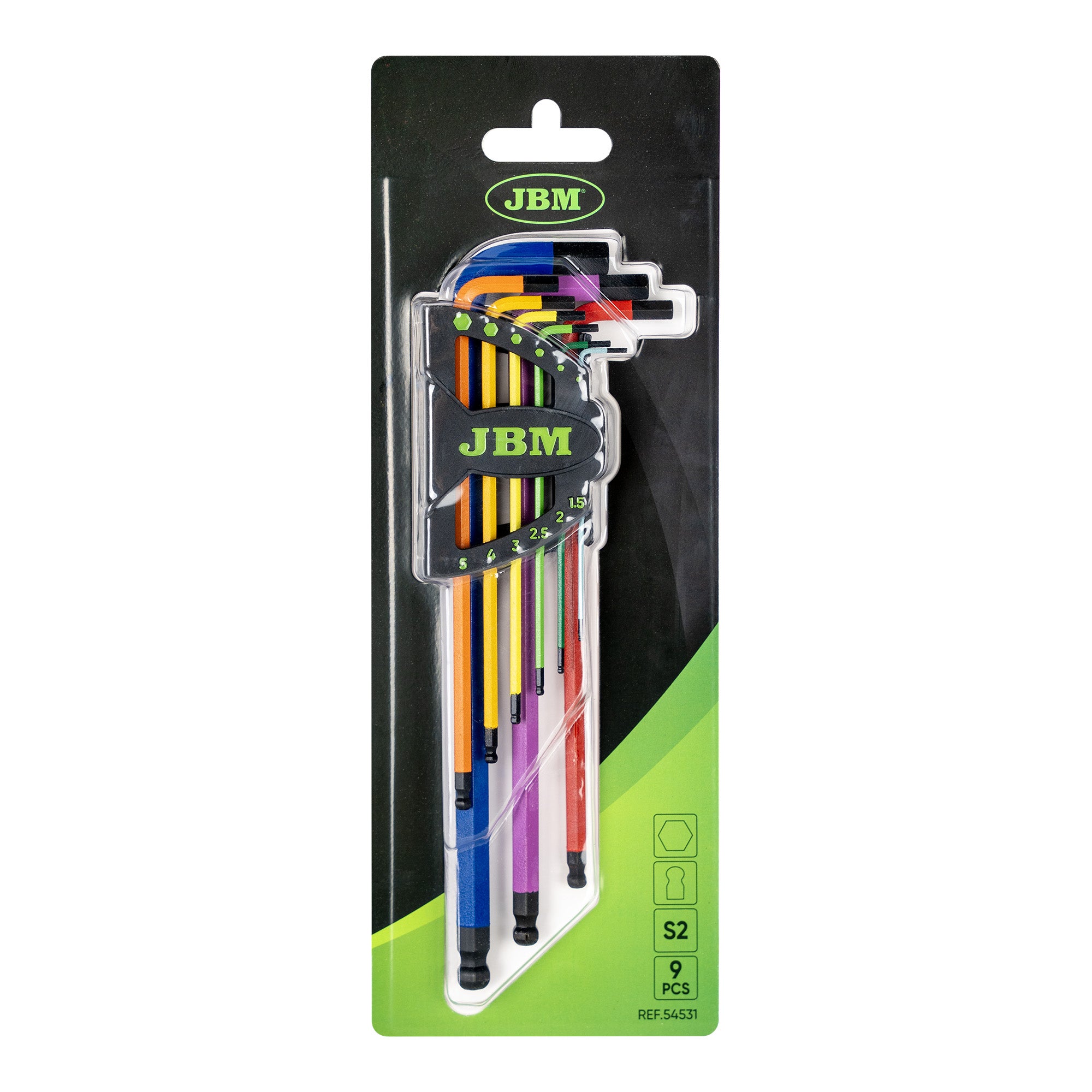 SET DI 9 CHIAVI ALLEN EXTRA LUNGHE COLORATE A PUNTA SFERICA 54531 JBM