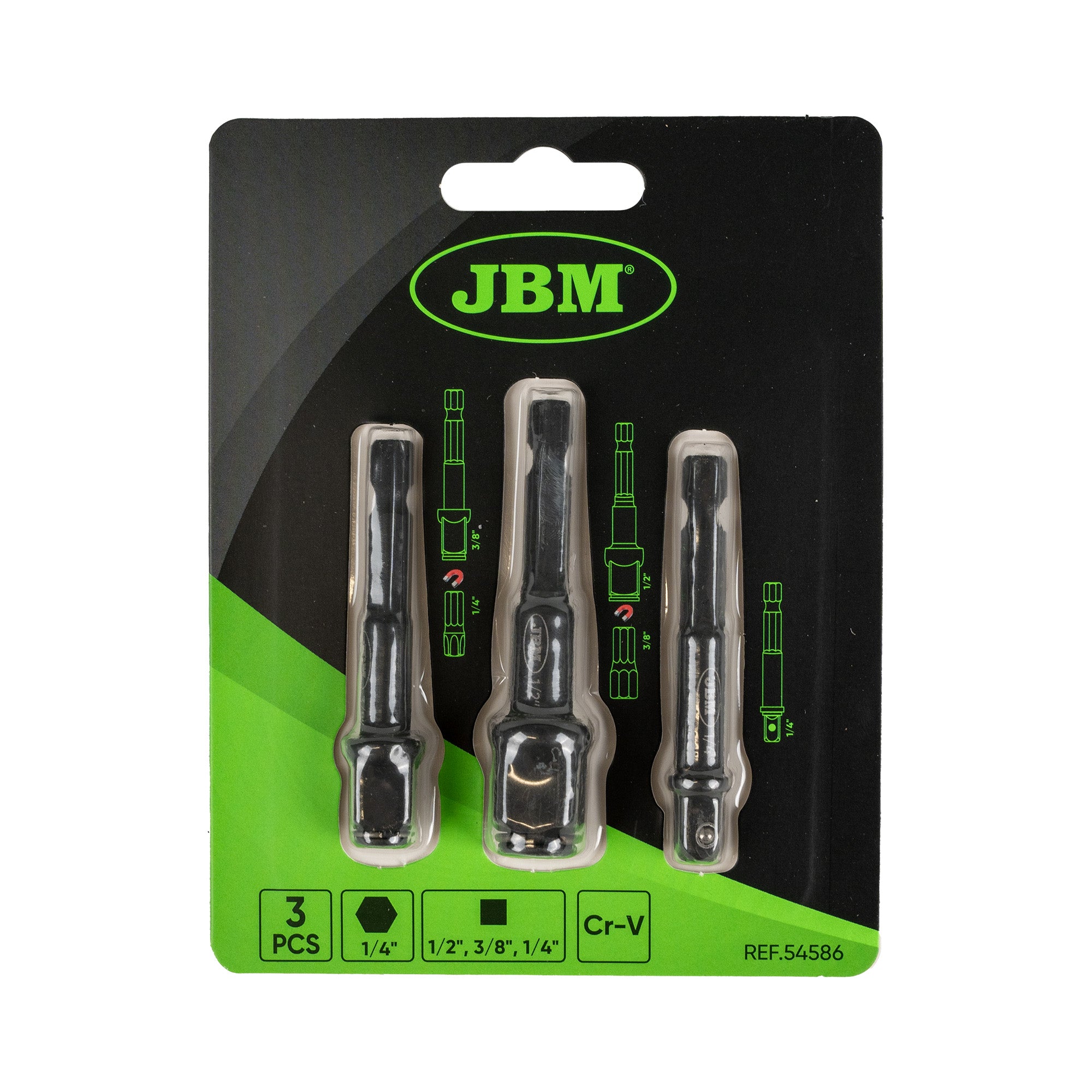 SET DI 3 ADATTATORI PER CHIAVI A BUSSOLA CON PUNTE ESAGONALI 54586 JBM