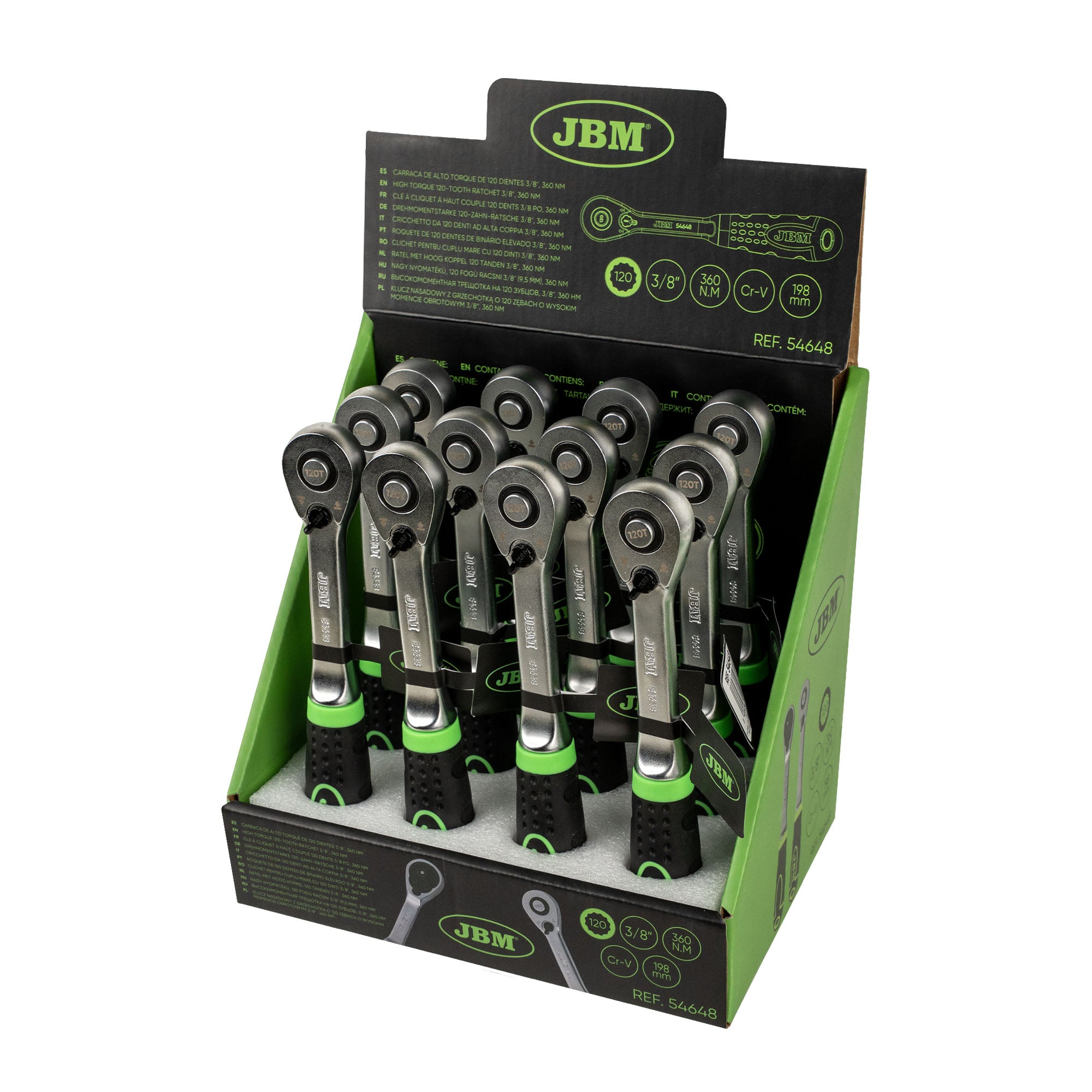 CRICCHETTO 3/8" ALTA COPPIA 360NM CON TESTA A 120 DENTI 54648 JBM