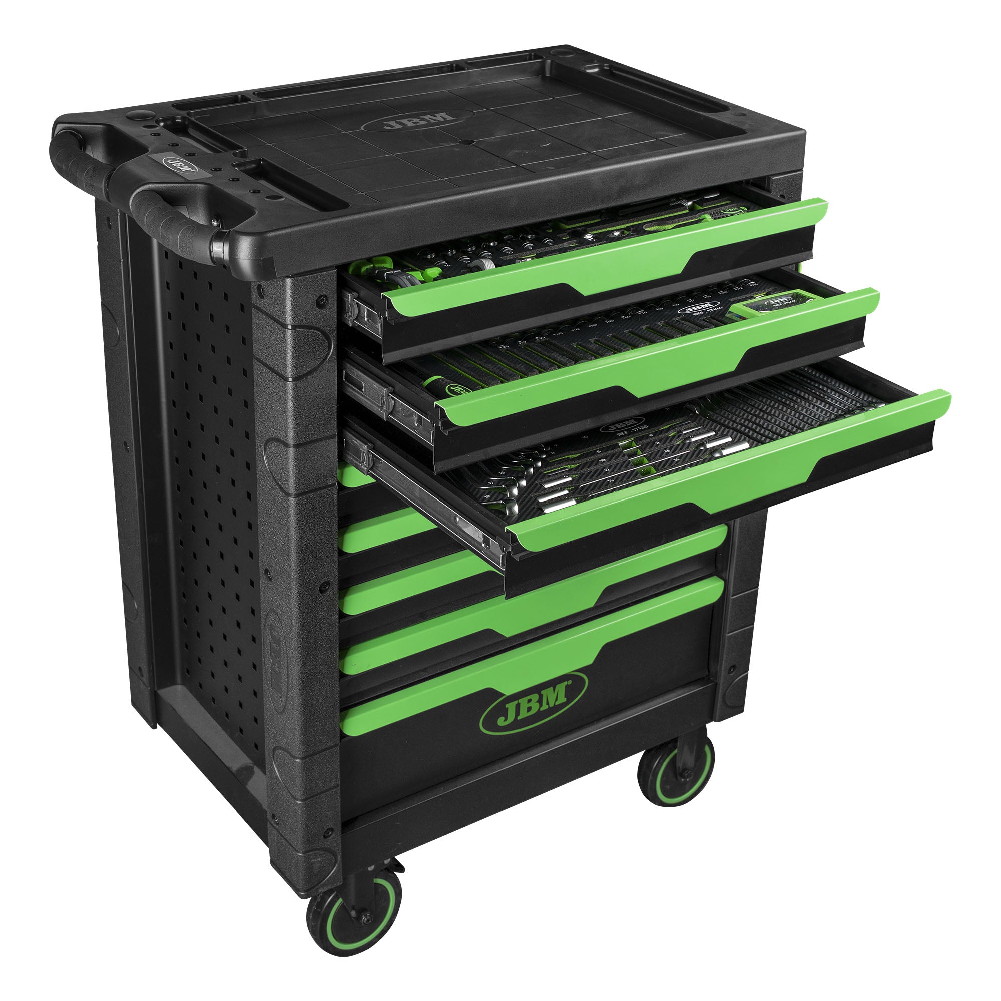 CARRELLO CON 8 CASSETTI VERDE - CON UTENSILI 289 PEZZI 54718 JBM