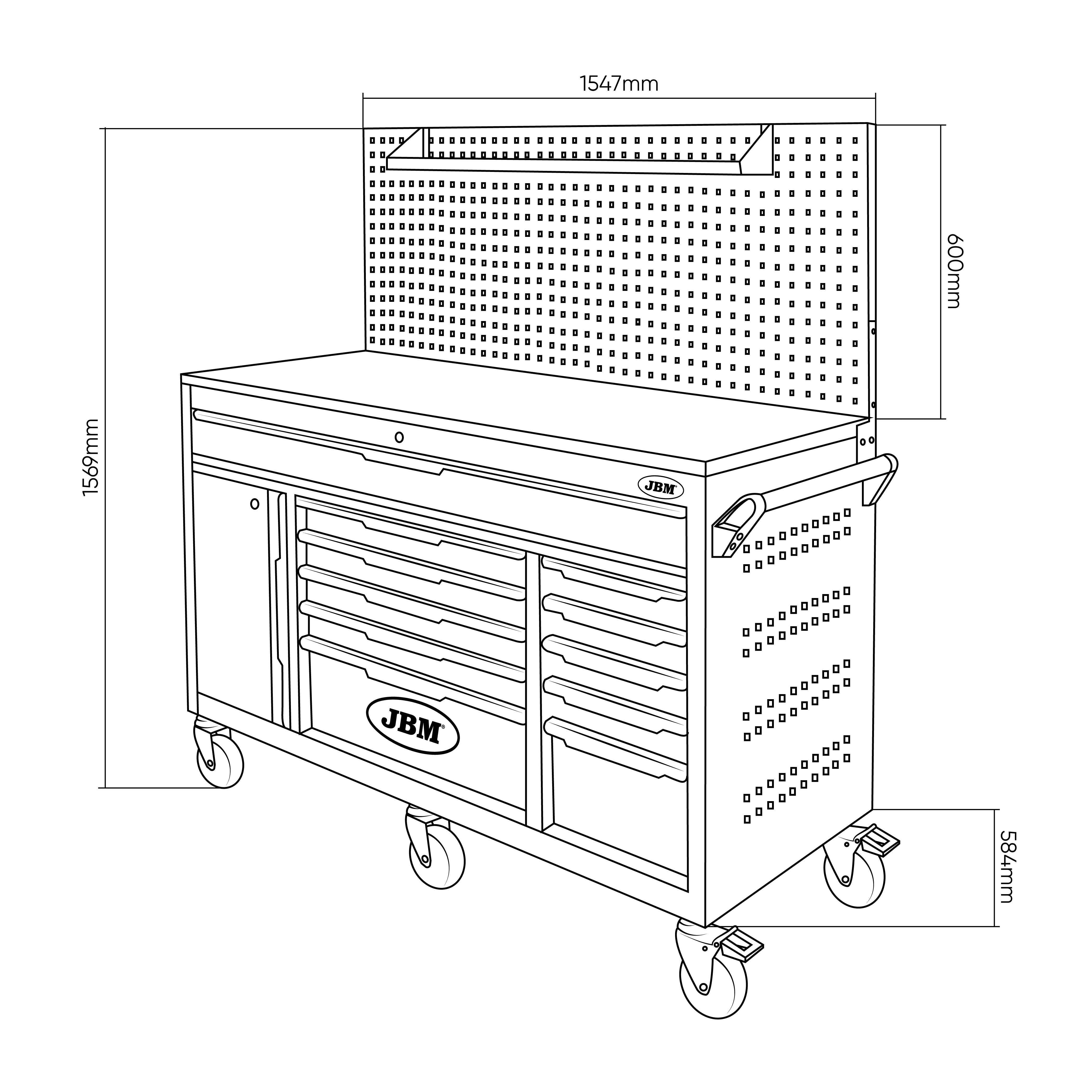 CARRELLO CON 11 CASSETTI E PANNELLO FORATO - CON UTENSILI 332 PEZZI 54724 JBM