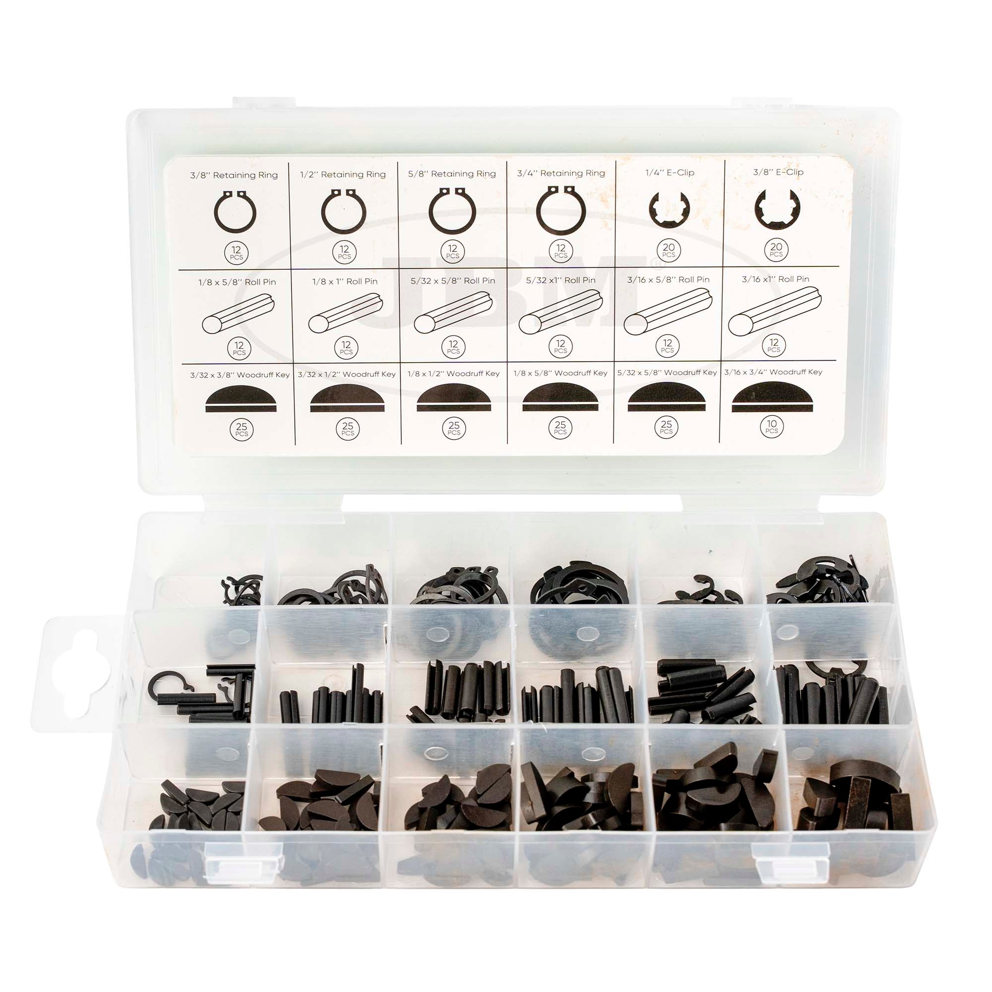 KIT 295 UNITÀ - CLIP, ANELLI DI SICUREZZA, VITI DI BLOCCO, PERNI 54943 JBM