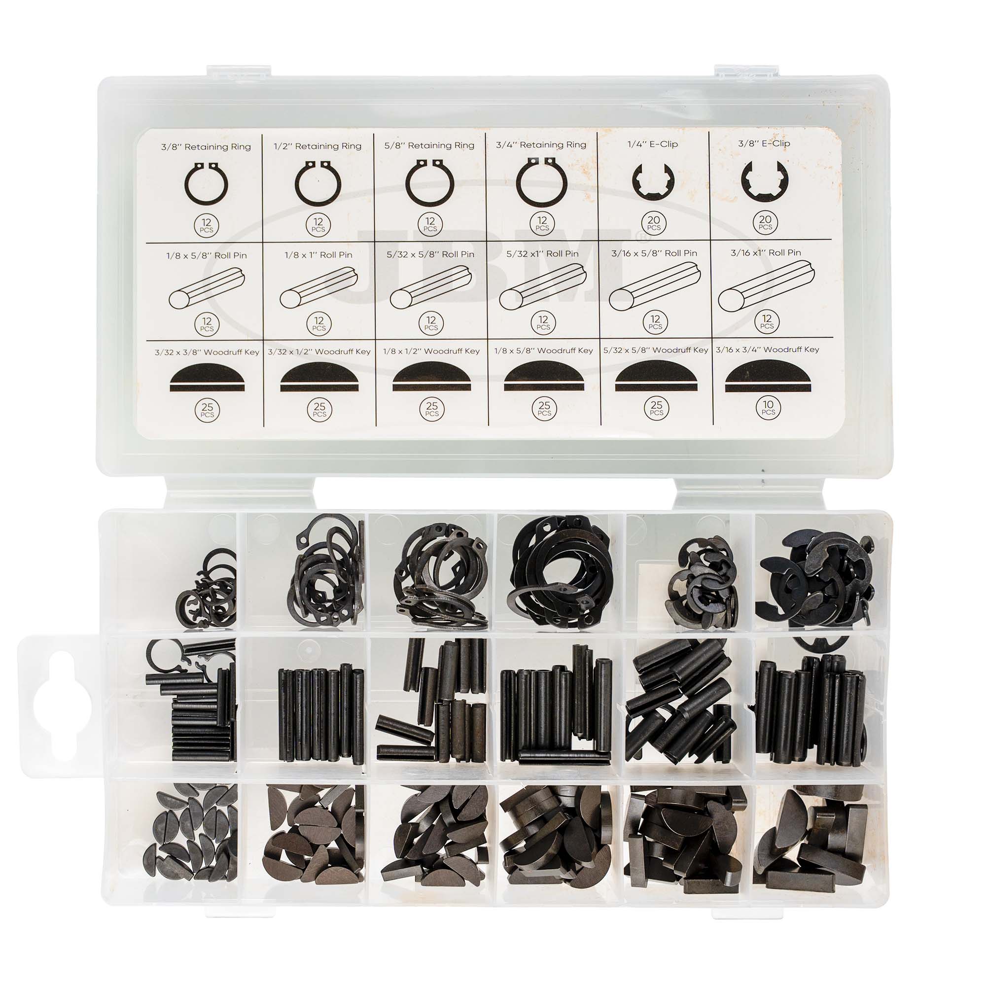 KIT 295 UNITÀ - CLIP, ANELLI DI SICUREZZA, VITI DI BLOCCO, PERNI 54943 JBM