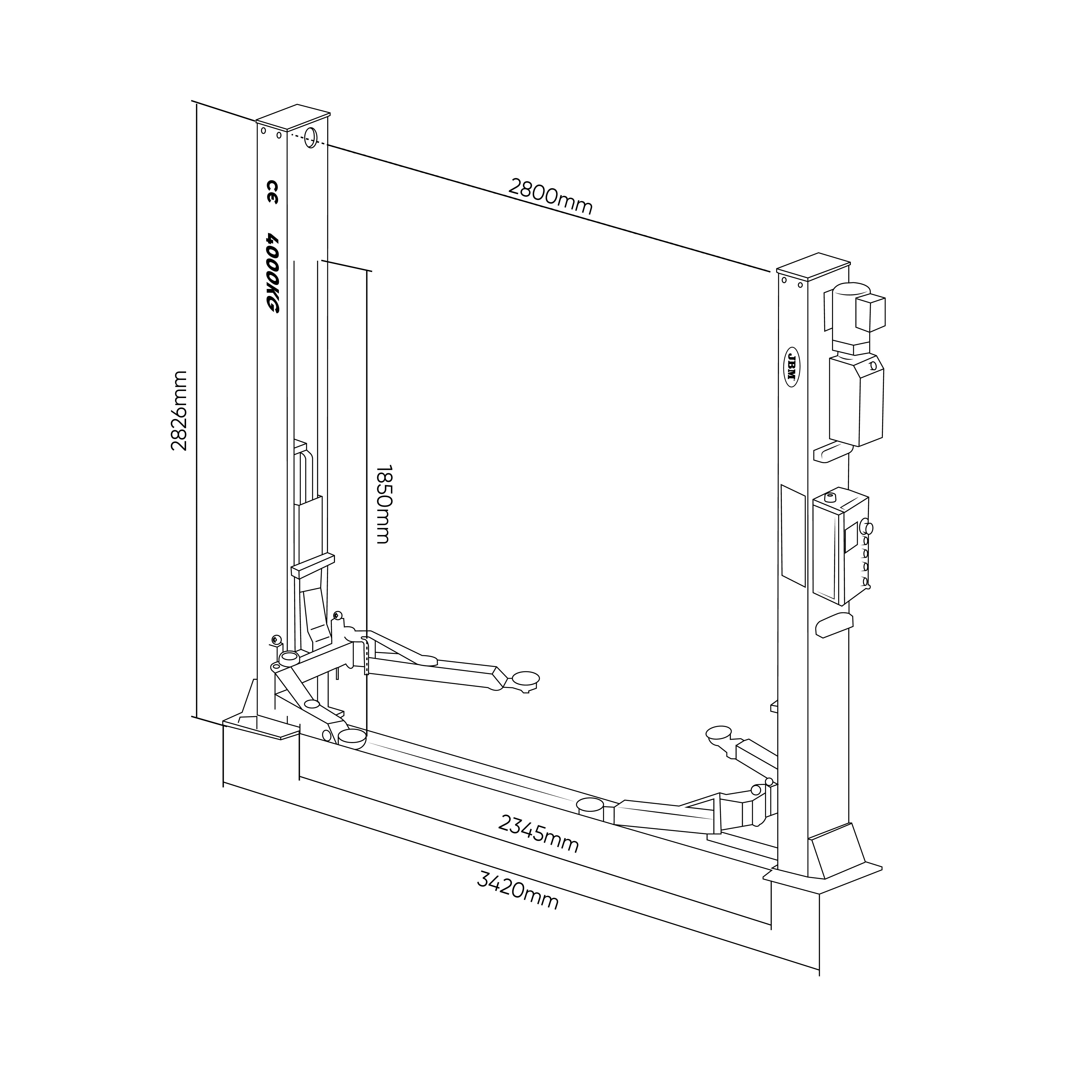 PONTE SOLLEVATORE A 2 COLONNE PROFESSIONALE 380V - 4000KG 54973 JBM