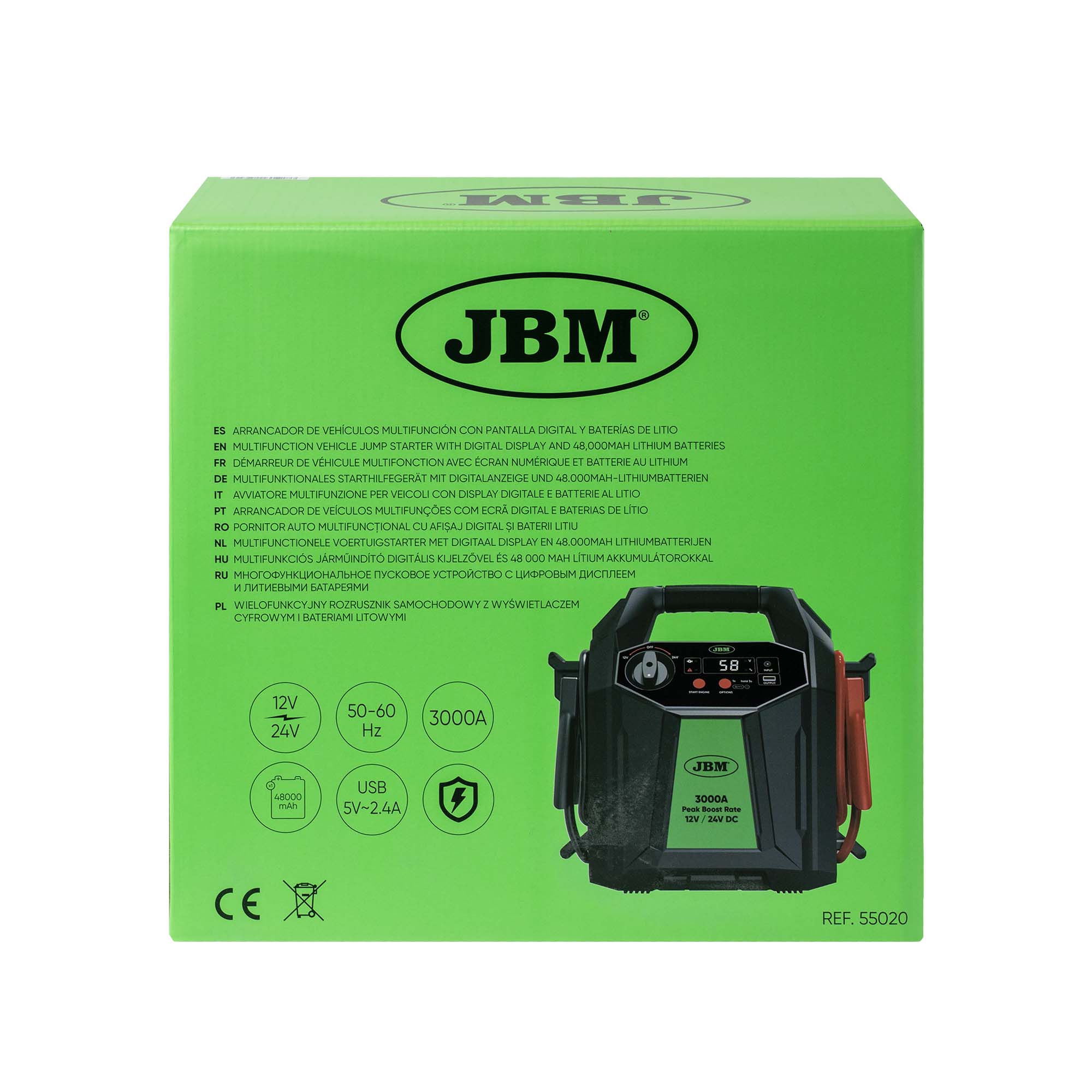 AVVIATORE MULTIFUNZIONE PER VEICOLI CON DISPLAY DIGITALE E BATTERIE AL LITIO DA 48.000MAH – 12V/24V 55020 JBM
