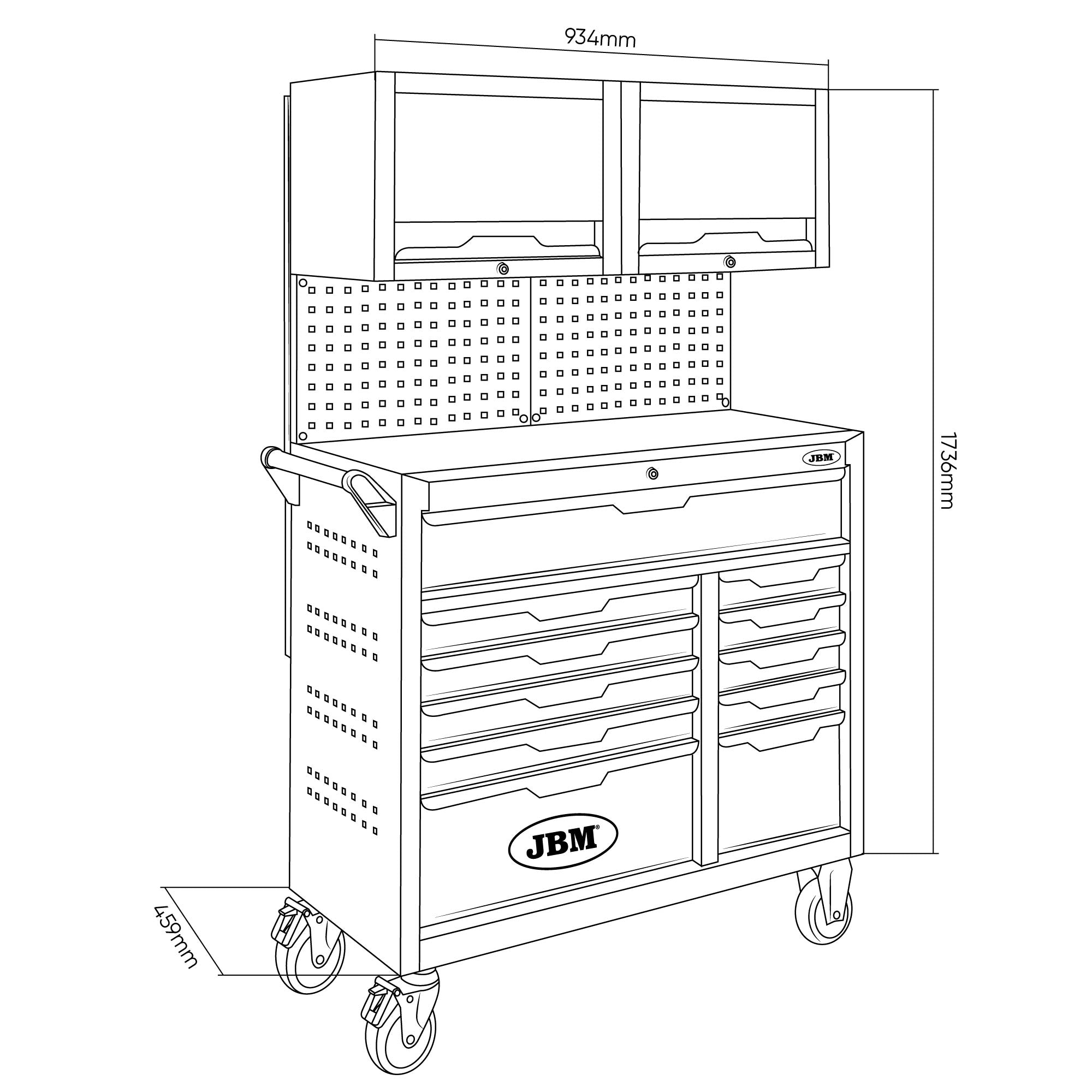 CARRELLO PORTAUTENSILI 11 CASSETTI CON PANNELLI E ARMADI 172 UTENSILI  JBM 55118
