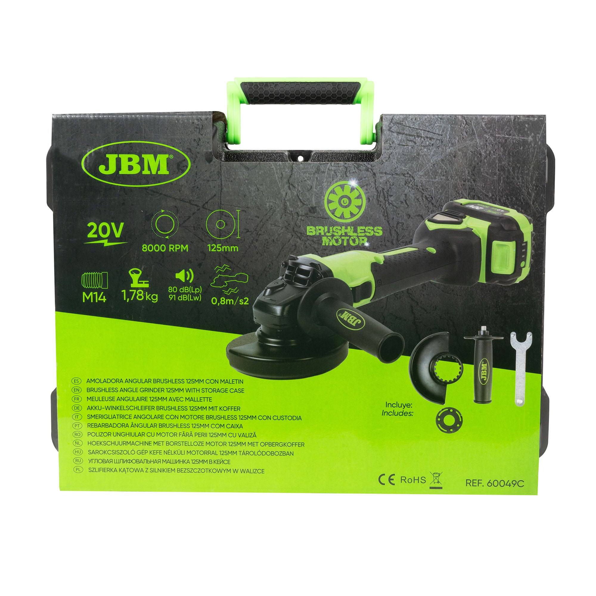SMERIGLIATRICE ANGOLARE 125MM BRUSHLESS A BATTERIA CON CUSTODIA 60049C JBM