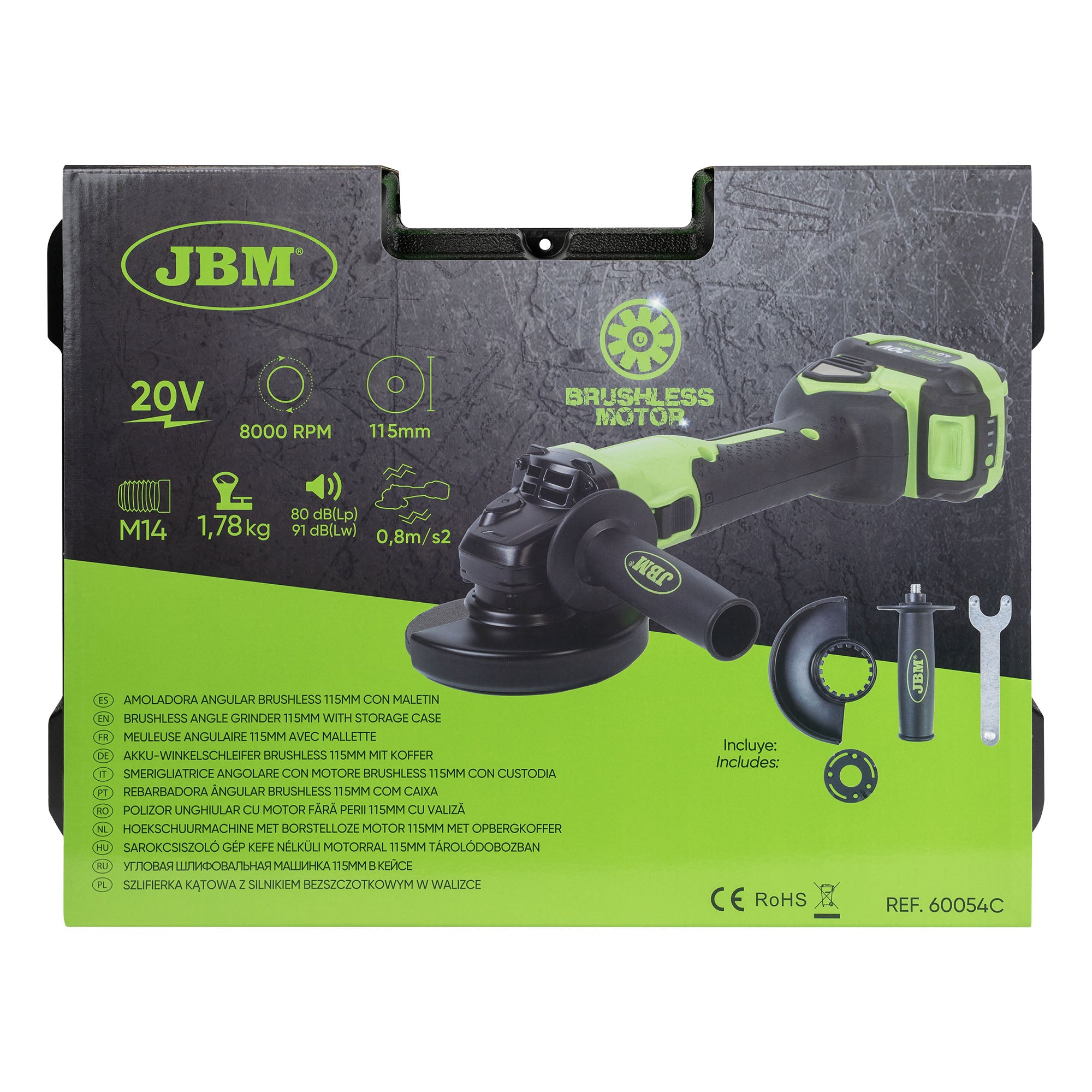 SMERIGLIATRICE ANGOLARE 115MM BRUSHLESS A BATTERIA CON CUSTODIA 60054C JBM
