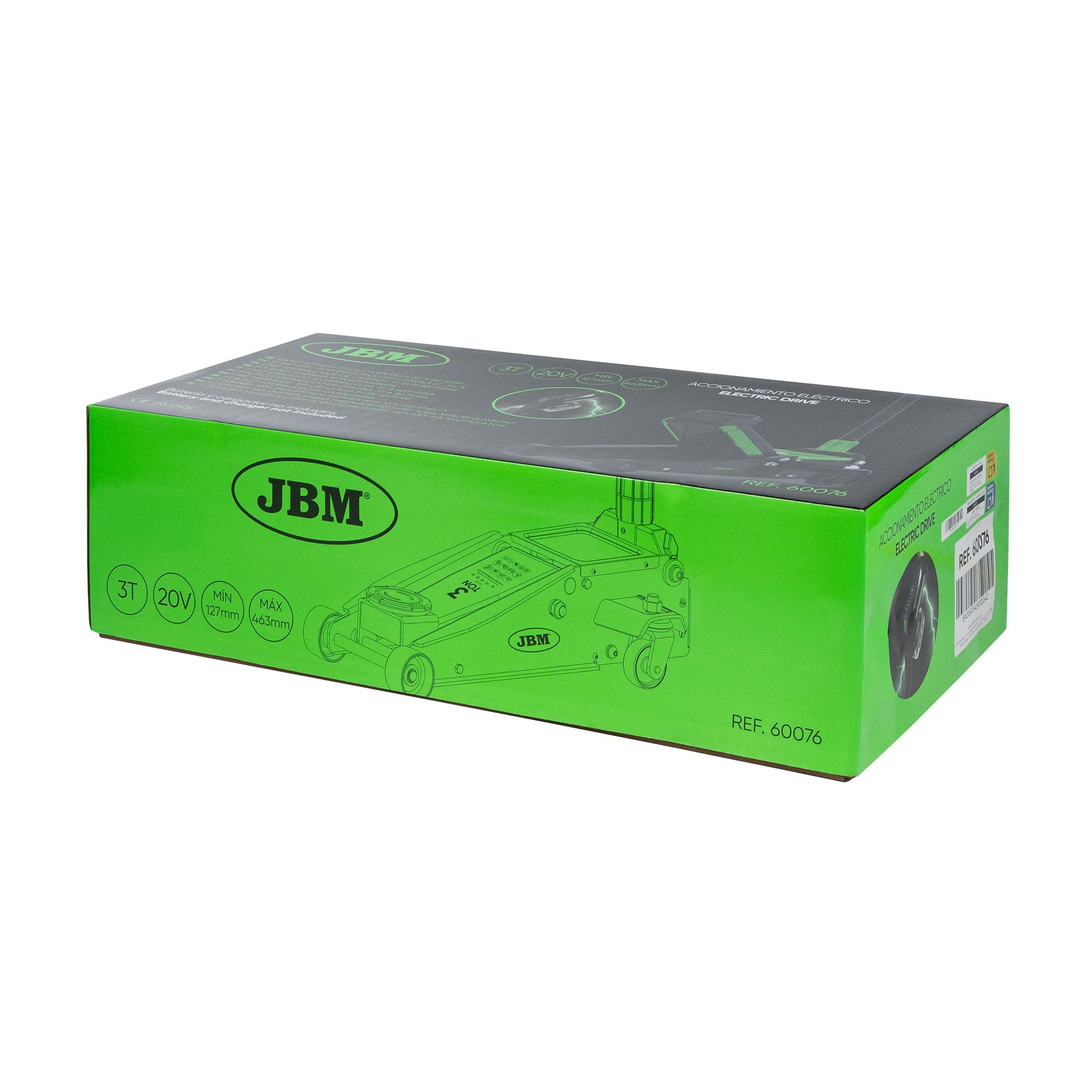 CRIC A CARRELLO IDRAULICO 3T A BATTERIA JBM 60076 SET 6AH 1 BATTERIA e CARICABATTERIE