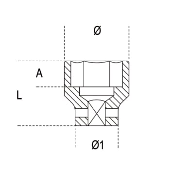 Chiavi a bussola Macchina per viti con profilo Torx® con attacco quadro femmina 1/2" fosfatate Beta 720FTX - Disegno con misure