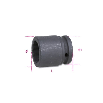 Chiavi a bussola Macchina con attacco quadro femmina 3/4" bocca poligonale serie normale, fosfatate Beta 728B - Disegno con misure