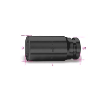 Chiavi a bussola Macchina con attacco quadro femmina 1.1/2" bocca esagonale, serie lunga fosfatate Beta 730L - Disegno con misure