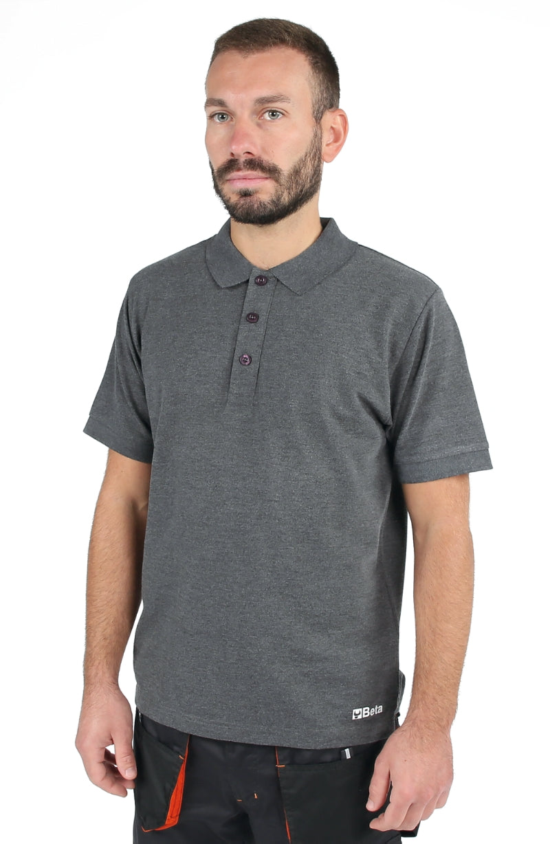 Polo work in cotone piquet 200g, con 3 bottoni, grigio melange Beta 7552G
