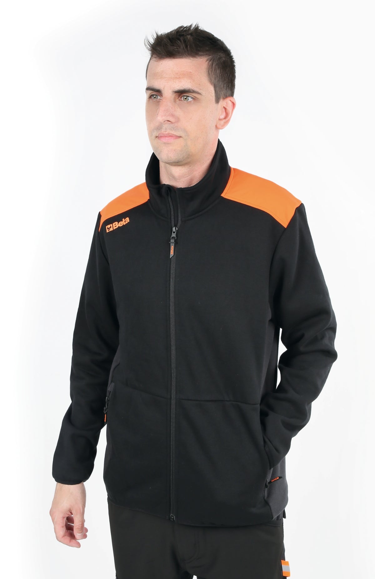 Felpa zip lunga, nera con inserti in grigio antracite Beta 7565NG