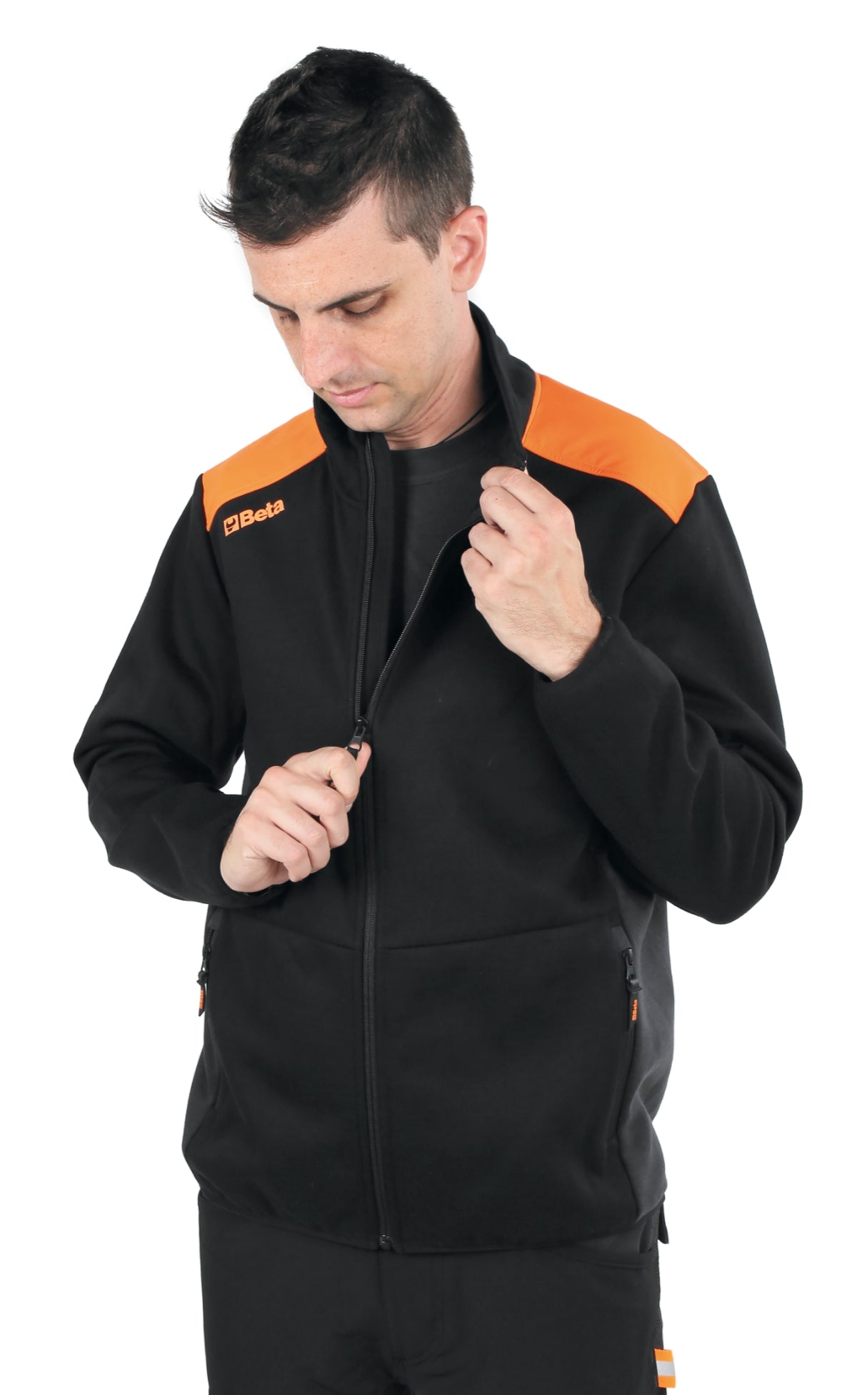 Felpa zip lunga, nera con inserti in grigio antracite Beta 7565NG