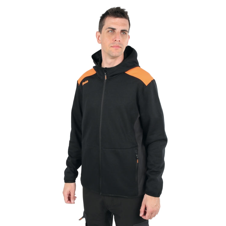 Felpa zip lunga con cappuccio, nera con inserti in grigio antracite Beta 7566NG
