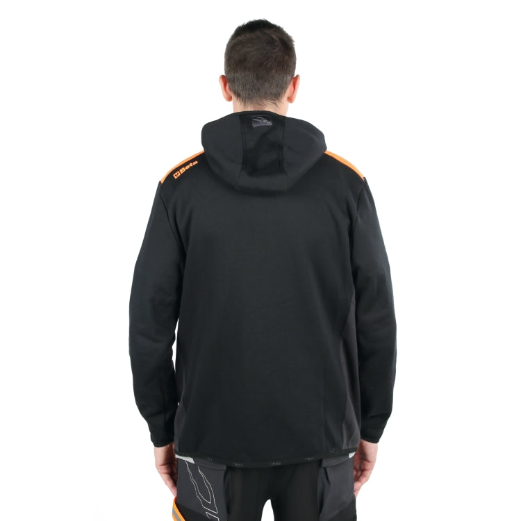 Felpa zip lunga con cappuccio, nera con inserti in grigio antracite Beta 7566NG