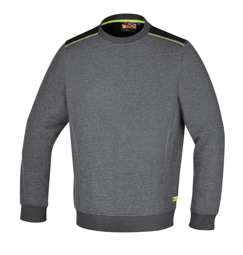 Felpa girocollo con inserti neri sulle spalle e dettaglio verde fluo Beta 7642G