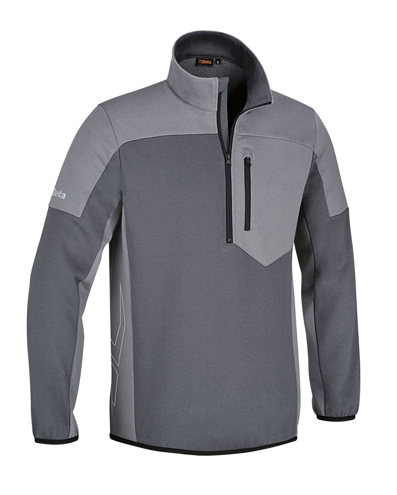 Felpa zip corta, 80% cotone, 20% poliestere, 280 g, antracite/grigio chiaro Beta 7643G