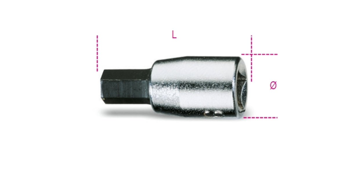 Chiavi a bussola a mano maschio esagonale con attacco quadro femmina 1/4" cromate - inserti bruniti Beta 900PE/AS - Disegno con misure