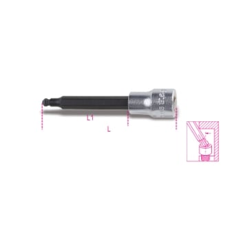 Chiavi a bussola a mano maschio esagonale con estremità sferica con quadro femmina da 3/8" cromate - inserti bruniti Beta 910BP - Disegno con misure