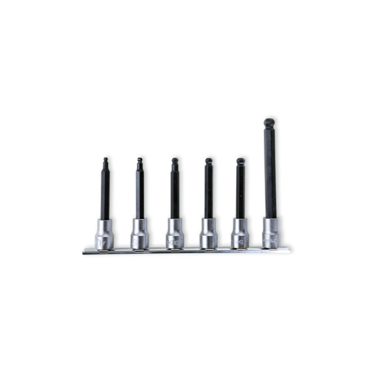 Serie di chiavi a bussola a mano maschio esagonale con estremità sferica con attacco quadro femmina 3/8" cromate - inserti bruniti Beta 910BP/SB6L