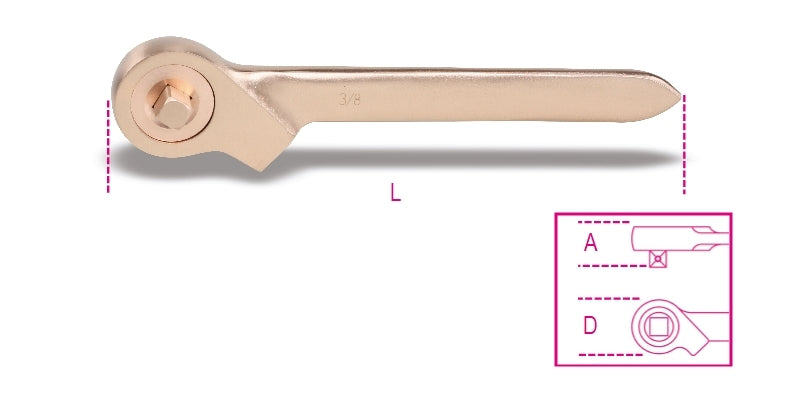 Cricchetto semplice con quadro scorrevole 3/8", antiscintilla Beta 911BA/55