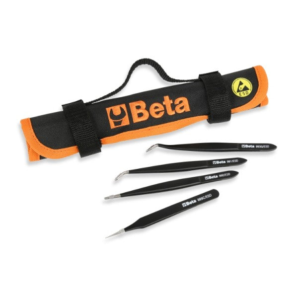 Serie di 4 pinzette ESD a molla antiacido e antimagnetiche Beta 999ESD/B4