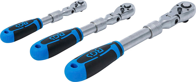 SET 3 PEZZI, CRICCHETTI REVERSIBILI ESTENSIBILI, SNODATI, ATTACCO 1/4” - 3/8” - 1/2” BGS25128