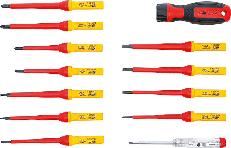 SET 13 PEZZI, CACCIAVITI ISOLATI VDE, CON LAME INTERCAMBIABILI BGS35814